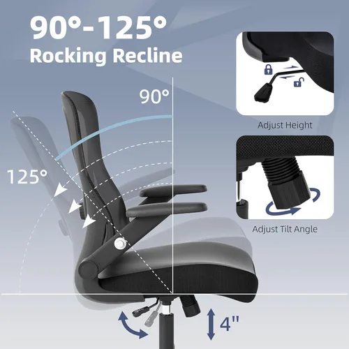 Miniatura 6 de ralex-chair Silla de oficina ergonómica con soporte lumbar ajustable, silla de escritorio con respaldo de malla y asiento de piel sintética, silla