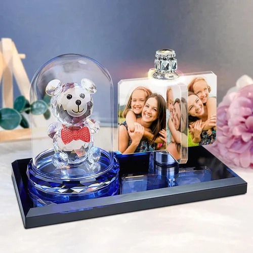 Miniatura 11 de Luz de foto personalizada mexicana LED rosa flor cristal rectangular foto marco personalidad luz 3D cristal foto marco regalo de Navidad, AZUL
