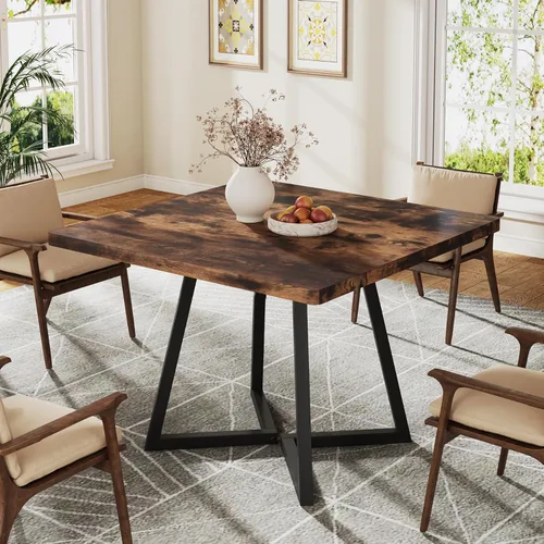 Miniatura 18 de Tribesigns Mesa de comedor cuadrada para 2, mesa de comedor industrial de 31.5 pulgadas con base de metal, mesa de cocina para comedor, espacio