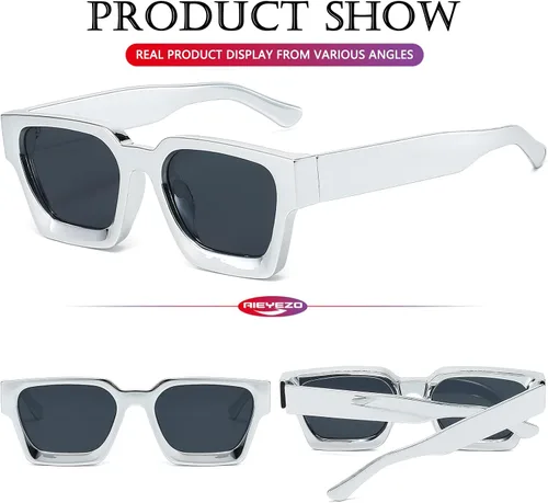 Miniatura 169 de AIEYEZO Gafas de sol cuadradas para mujeres y hombres, gafas de sol cuadradas con montura gruesa, estilo de diseñador simple