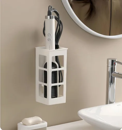 Miniatura 10 de Juego de 2 organizadores de herramientas para el cabello para montaje en pared, organizador de herramientas de pelo de baño colgante para rizador