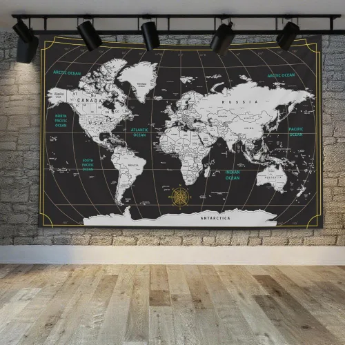 Miniatura 4 de CAPSCEOLL Tapiz de mapa del mundo para colgar en la pared, tapiz blanco y negro para decoración del hogar, 40 x 30 pulgadas, mapa para habitación