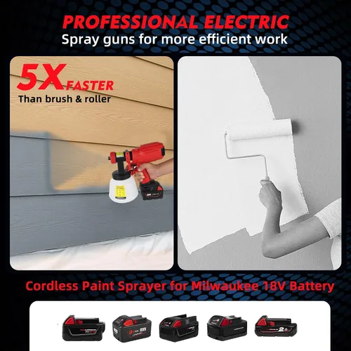Miniatura 7 de Pulverizador de pintura inalámbrico para batería Milwaukee de 18 V, pulverizadores de pintura para interior del hogar HVLP eléctrico sin aire