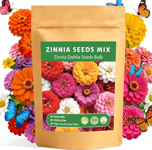 LUOJIBIE Semillas de Zinnia para 2026, más de 6,000 semillas de zinnia gigante de California a granel, semillas de zinnia de doble dalia de colores