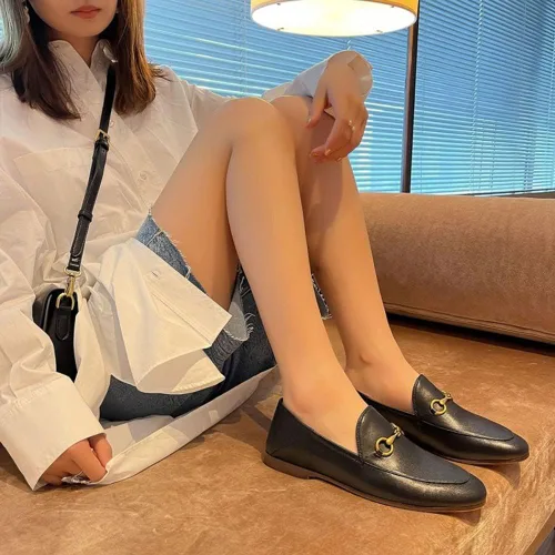 Miniatura 6 de Divanne Mocasines para mujer, mocasines planos de cadena dorada, mocasines de piel sin cordones