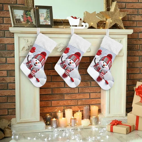 Miniatura 5 de ALAZA Medias de Navidad divertidas con muñeco de nieve agitando la mano, clásicas, decoraciones grandes personalizadas para la familia, temporada