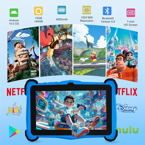 Miniatura 3 de Tablet Android 15 de 7 pulgadas para niños, 10 GB de RAM 64 GB de ROM, almacenamiento expandible de 1 TB, pantalla de protección ocular, control Azul