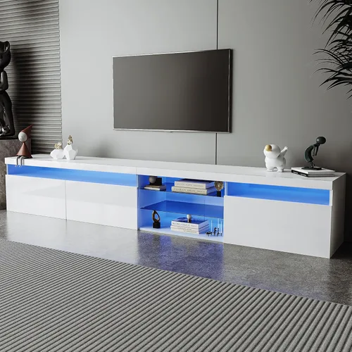 Miniatura 10 de Bellemave Soporte de TV LED para televisores de hasta 105 pulgadas, amplio espacio de almacenamiento con 2 estantes de vidrio, armario de TV