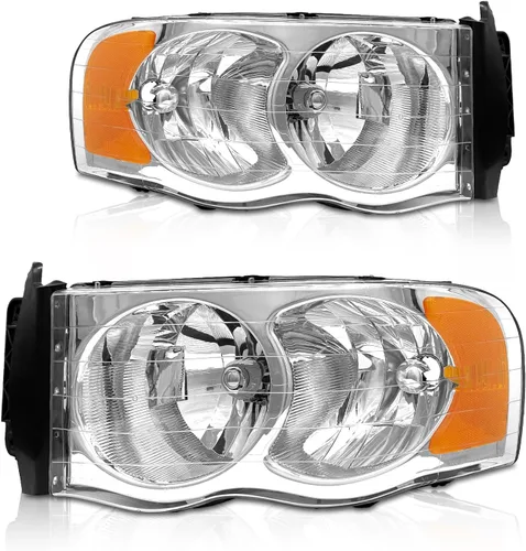 Miniatura 9 de Repuesto de conjunto de faros AS para Dodge Ram 1500 2002-2005/Ram 2500 3500 2003-2005 con carcasa negra, reflector ámbar, lentes transparentes