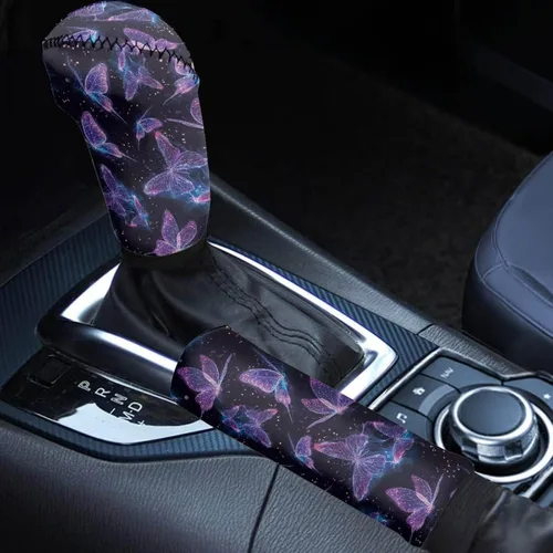 Miniatura 19 de Juego de 2 piezas set de accesorios interiores para coche, para las mujeres, hombres; cubierta de palanca de cambios/freno de mano, personalizada