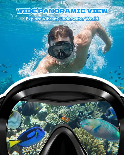 Miniatura 4 de Aegend Máscara de buceo para adultos y jóvenes, antivaho anti-UV, amplia visión, máscara de esnórquel para buceo, natación, esnórquel