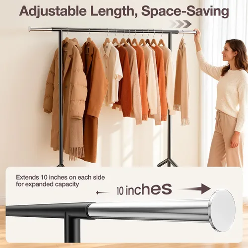 Miniatura 6 de Perchero de ropa resistente, 650 libras de carga para colgar ropa con 2 estantes resistentes, perchero de metal con ruedas para dormitorio