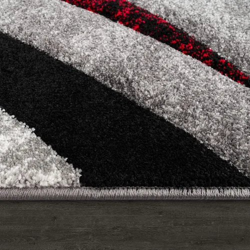 Miniatura 2 de Paco Home Alfombra de diseño con corte de contorno a rayas modelo en mezcla de gris, negro y rojo, tamaño: 3 pies 11 pulgadas x 5 pies 7 pulgadas