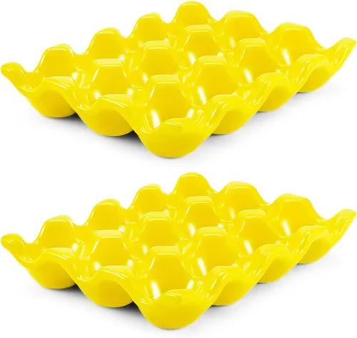 Miniatura 28 de Flexzion Organizador de huevos cerámico para nevera - Bandeja de huevos de 6 tazas, contenedor de porcelana para media docena, organizador de Gris