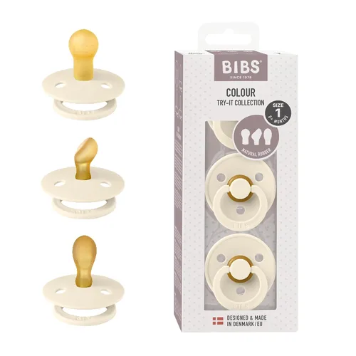 Miniatura 8 de BIBS Chupetes de 0 a 6 meses, paquete de 3 chupetes Pezón redondo, anatómico y simétrico sin BPA Fabricado en Dinamarca Colección Try-It Rubor