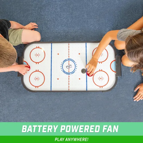 Miniatura 5 de GoSports Juego de hockey de aire de mesa de 30 pulgadas para niños, mesa de juego portátil, funciona con pilas, color negro