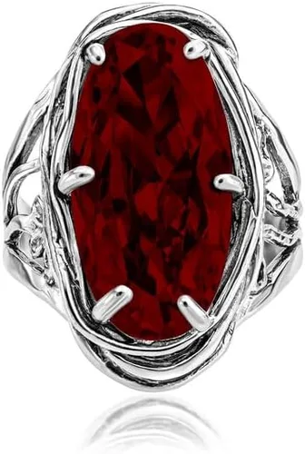 Miniatura 3 de JEAN RACHEL JEWELRY Anillo de plata de ley 925 con circonita cúbica ovalada, diseño vintage con envoltura de alambre floral, hipoalergénico, sin