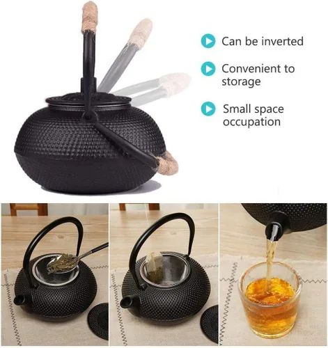 Miniatura 3 de Tetera japonesa de hierro fundido con infusor de acero inoxidable para té de hojas sueltas y bolsitas de té, hervidor de té de hierro fundido, apto