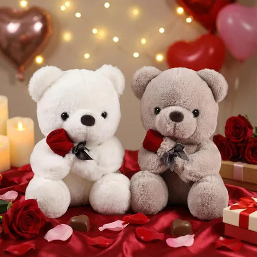 Miniatura 7 de 2 piezas de oso de peluche pequeño para el día de San Valentín de 13.78 pulgadas con rosa, blanco y marrón, osos de peluche suaves, regalos para San