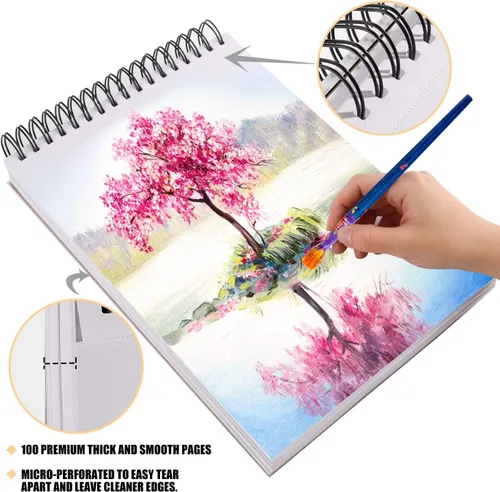 Miniatura 5 de Bachmore - Bloc de dibujo de 14 x 21.6 cm (44 lb/70 g), 100 hojas, medios mixtos, acuarela, bloc de arte acrílico para bocetos, cuaderno de tinta