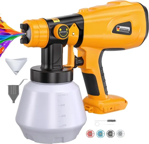 Miniatura 10 de Rociador de pintura para batería Ryobi ONE+ 18V Li-ion Ni-Cad Ni-Mh, pistola de pintura en aerosol HVLP con motor sin escobillas y boquilla
