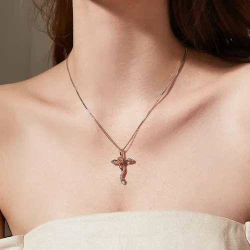 Miniatura 4 de ZDaoBen Star Cross Necklace Angel Wing Infinity Cross Pendant 925 Sterling Silver CZ Diamond Cross Necklace Women Birthstone Cubic Zirconia Cross