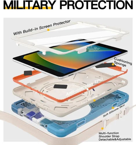Miniatura 4 de BRAECN Funda para iPad de 9ª/8ª/7ª Generación, Funda Resistente a Prueba de Golpes con Protector de Pantalla, Soporte para Lápiz, Soporte para Tapa