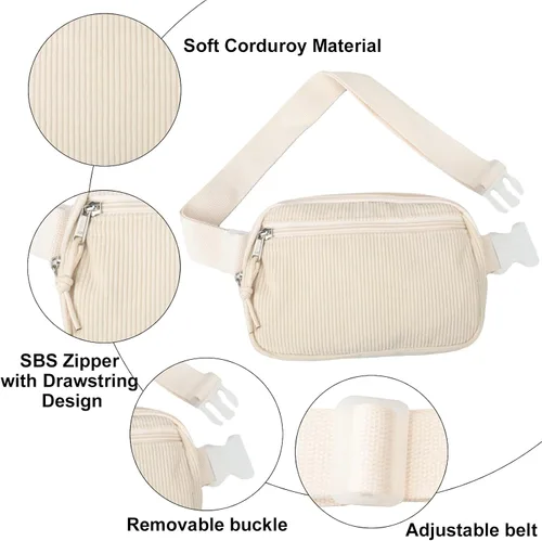 Miniatura 7 de Riñonera cruzada pequeña para mujeres y hombres, bolsa cruzada para deportes, viajes, correr, entrenamiento casual, pana beige-rosa A, A