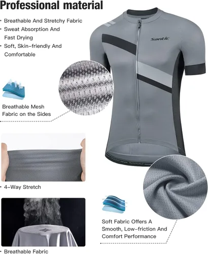 Miniatura 2 de Santic Camiseta de ciclismo para hombre, manga corta, camiseta de ciclismo de carretera, con cremallera completa, UPF 50+, MTB con bolsillos