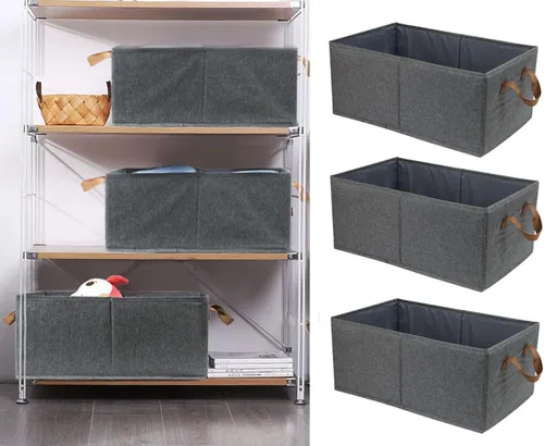 Miniatura 6 de Fordonral Paquete de 3 contenedores de almacenamiento de gran capacidad, sistema organizador de armario, cajas de almacenamiento plegables