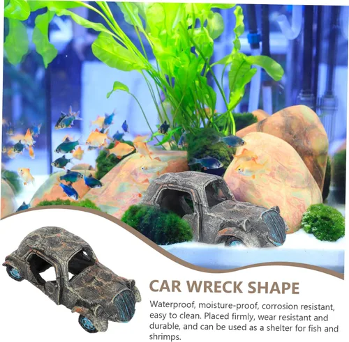 Miniatura 5 de Abaodam Decoración de pecera para acuario de resina, adorno de automóvil, decoración de restos de coche para escritorio, acuario, accesorios