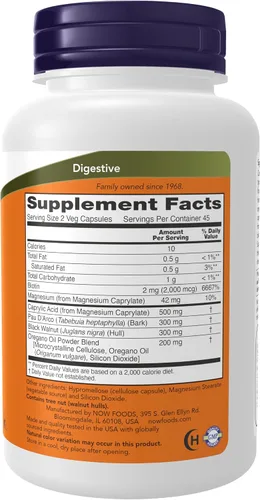 Miniatura 2 de Now Suplementos, Candida Support con Pau D'Arco, aceite de orégano, nogal negro y ácido caprílico, 90 cápsulas de verduras