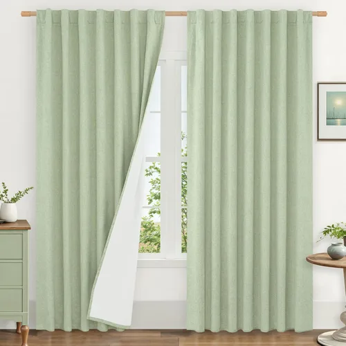 Miniatura 162 de LAMIT Cortinas de lino natural 100 % opacas para ventana, para dormitorio, 45 pulgadas, cortinas térmicas con textura de lino estilo granja