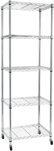 Miniatura 6 de Estantería de alambre de acero, estante de almacenamiento de metal de 5 niveles con ruedas, torre de estantería de alambre de acero, estante