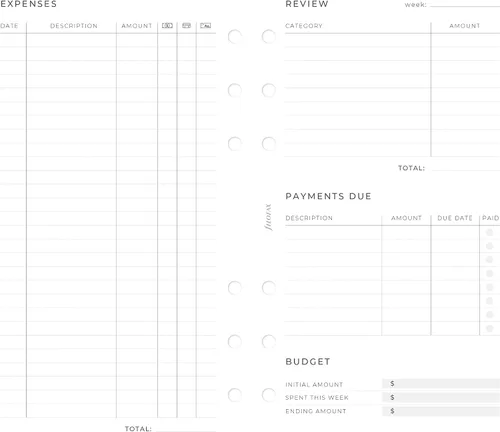 Miniatura 2 de Filofax Recambio Lifestyle, Tamaño Personal, Recambio de Organizador, Papel Blanco, Rastreador de Gastos, 56 Hojas (B132850)