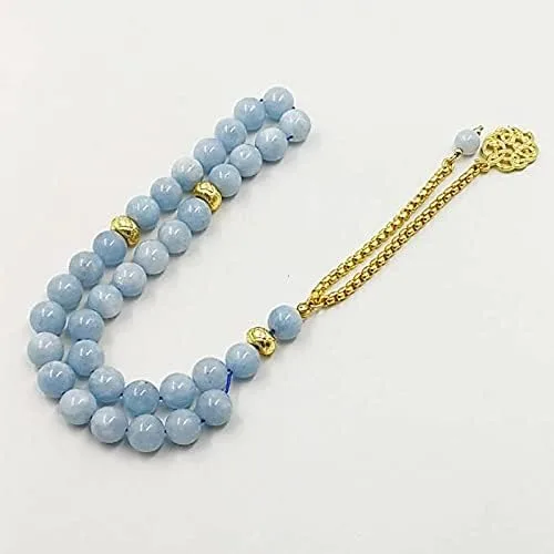 Miniatura 7 de ALBASHAN Pulsera Tasbih de piedra aguamarina natural para hombre, regalo islámico especial para musulmanes 33, 45, 66, 99, cuentas de oración