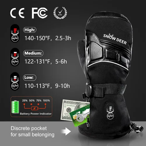 Miniatura 2 de SNOW DEER Manoplas térmicas para hombres y mujeres, guantes de esquí impermeables con pantalla táctil, batería de 7.4V 3000mAh, guantes eléctricos