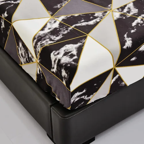 Miniatura 2 de KAREVER Juego de sábanas de mármol negro, juego de ropa de cama de 4 piezas con diseño geométrico de mármol, 1 sábana bajera, 1 sábana encimera
