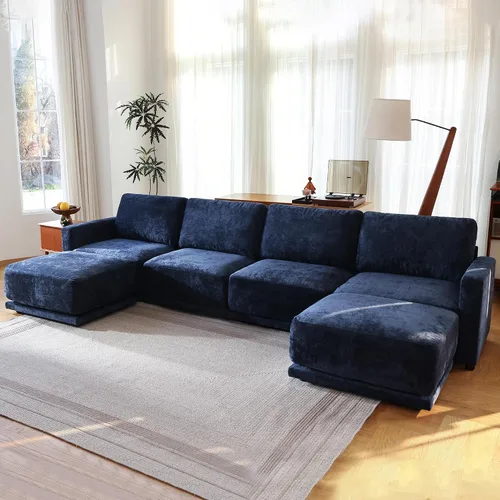 Miniatura 28 de Sofá modular de 79 pulgadas para sala de estar pequeña, sofá moderno en forma de L con otomana, juego de sofá de felpilla de 3 piezas para muebles