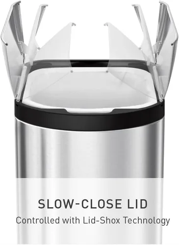 Miniatura 5 de Simplehuman - Cubo de basura para baño con tapa abatible de 10 litros / 2.6 galones, acero inoxidable cepillado con borde negro
