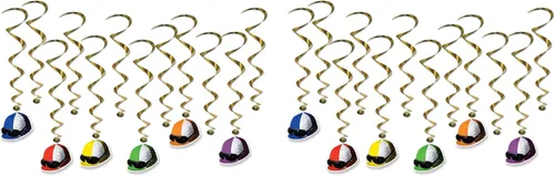 Miniatura 7 de Beistle Casco Derby Day Jockey de 10 piezas, espirales colgantes para decoración de fiestas de carreras de caballos, 37 pulgadas, multicolor