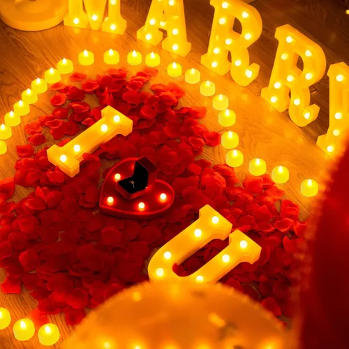 Miniatura 4 de Homemory Letras Iluminadas "I Love U" para Propuestas y Decoraciones, Letrero de "I Love U" con 24 Velas Sin Llama, 1000 Pétalos de Rosa Rojos 1