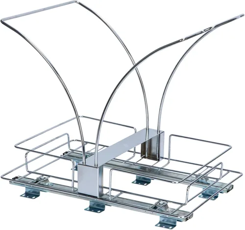 Miniatura 7 de Household Essentials Cubo de basura doble deslizante de acero cromado con insertos de plástico blanco