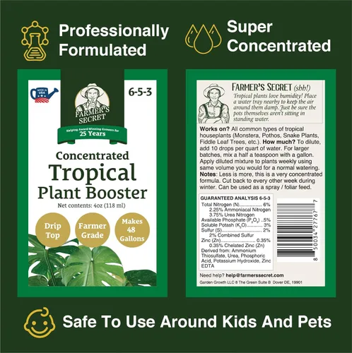 Miniatura 2 de Farmer's Secret Potenciador tropical para plantas de interior (4 onzas), súper concentrado, hace 48 galones, ideal para todas las plantas