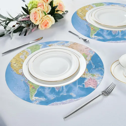 Miniatura 4 de Manteles individuales redondos con mapa del mundo para mesa de comedor, lavables, resistentes al calor, manteles antideslizantes para cocina