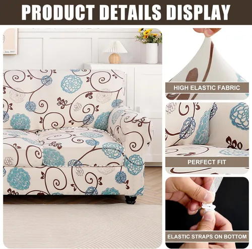 Miniatura 4 de SearchI Funda elástica para sofá con estampado, Funda de sofá impresa, 4 piezas de funda elástica para sofá con 3 fundas de cojín separadas