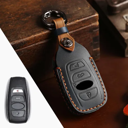 Miniatura 9 de OLLEN Funda para llavero de cuero genuino sin tornillos, apta para Subaru Forester Outback BRZ WRX STI Legacy Ascent CrossTrek Impreza, etc., Marrón