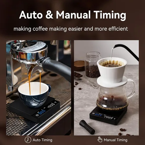 Miniatura 3 de Báscula de café de metal con temporizador, báscula de espresso con cronometraje automático, 3 modos para máquina de espresso y vertido, báscula