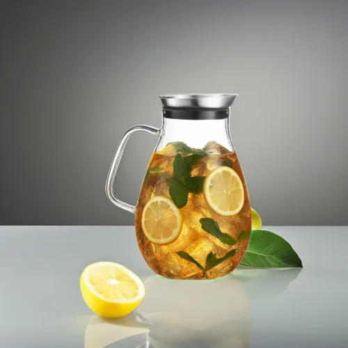 Miniatura 5 de Jarra de vidrio de 84 onzas con tapa de acero inoxidable Hermosa jarra ligera para bebidas con un mango ancho Ideal para bebidas frías