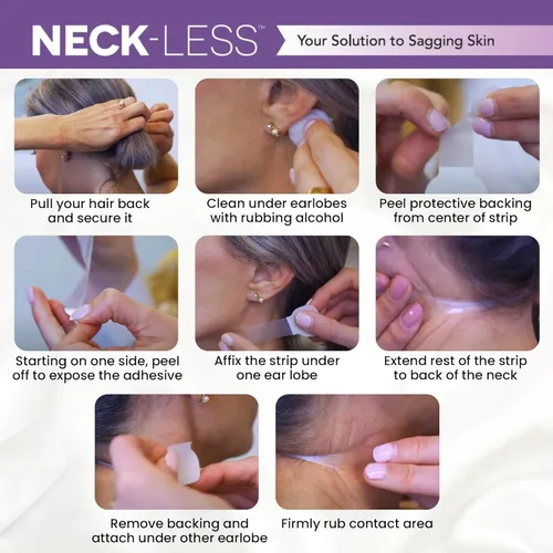 Miniatura 6 de Cinta facial profesional NECK-LESS - Sistema patentado de estiramiento facial, tiras invisibles de mejora para mandíbula y cuello (10 tiras)